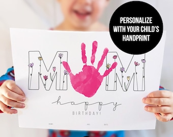 Mom Birthday Handprint Art Card: Keepsake Gift from Kids (Digital Download)