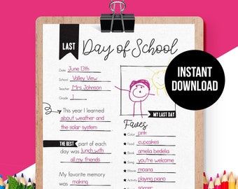 Last Day of School Memories Printable: Fill-In Keepsake (Digital Download)