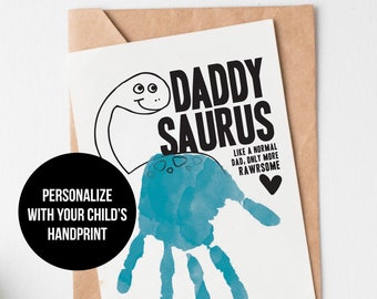 Daddy Birthday Handprint Card from Kid, Son, Baby // Dad Birthday Card // Kid's Hand Print Gift // Daddysaurus Dinosaur Digital File