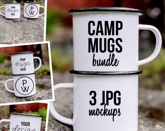 Camp Mug Mockup Bundle: 12oz Black Rim, JPG Photos (Digital Download)