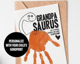 Grandpa Birthday Card Printable // Grandpasaurus Birthday Handprint Dinosaur Card from Grandson // Last Minute Printable Card from Grandkid