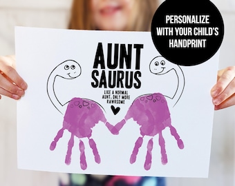 Auntasaurus Birthday Card: Kid's Handprint Dino Gift (Digital Download)