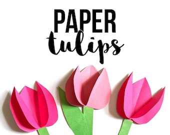 Plantilla de tulipanes de flores de papel // Flores de papel fáciles y simples // Flores para niños para mamá, cumpleaños de mamá, cumpleaños de la abuela, descarga imprimible