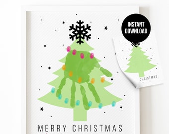 Christmas Handprint Printable Keepsake // Last Minute DIY Kid's Hand Print Christmas Tree Card // Classroom, Preschool, School Art Project