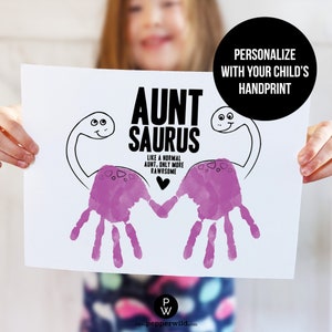 2 Handprints Aunt Birthday Card from Niece & Nephew // Auntasaurus, Aunt Saurus Dino Printable Card // Kid's DIY Hand Print Instant Download