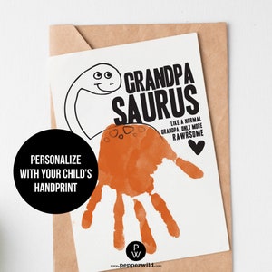 Grandpa Birthday Card Printable // Grandpasaurus Birthday Handprint Dinosaur Card from Grandson // Last Minute Printable Card from Grandkid