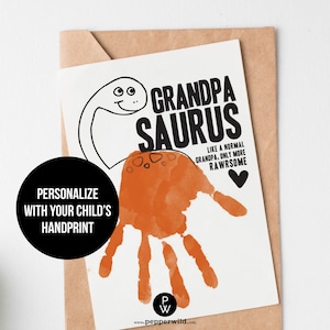 Grandpa Birthday Card Printable // Grandpasaurus Birthday Handprint Dinosaur Card from Grandson // Last Minute Printable Card from Grandkid