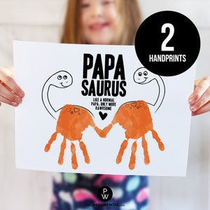 Cartão de aniversário infantil Papasaurus 2 Handprints // Lembrança de dinossauro de aniversário do vovô Pop Papa Dino dos netos // Impressão de última hora