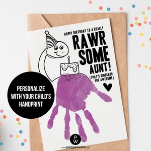Gelukkige verjaardag tante dinosaurus handafdruk kaart van neef, baby//schattige afdrukbare Dino kaart//kleine Kid's handafdruk//Instant Download