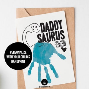 Handafdrukverjaardagskaart papa van kind, zoon, baby // Verjaardagskaart vader // Handafdruk cadeau kind // Digitaal bestand dinosaurus daddysaurus