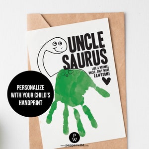 Carte empreinte de main dinosaure anniversaire oncle d'enfant, neveu, bébé / / carte imprimable dinosaure onclesaure / / impression main d'enfant / / téléchargement immédiat