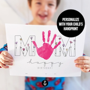 Biglietto stampabile con impronta a mano per il compleanno della mamma da bambini // Regalo ricordo dell'ultimo minuto per la madre da figlio, figlia // Idee per la stampa a mano del bambino