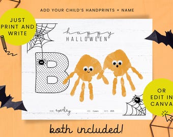 Halloween Ghosts Handprint Printable Keepsake // Personalize in Canva DIY Kid's Hand Print Ghost Card for Halloween // Classroom, Preschool