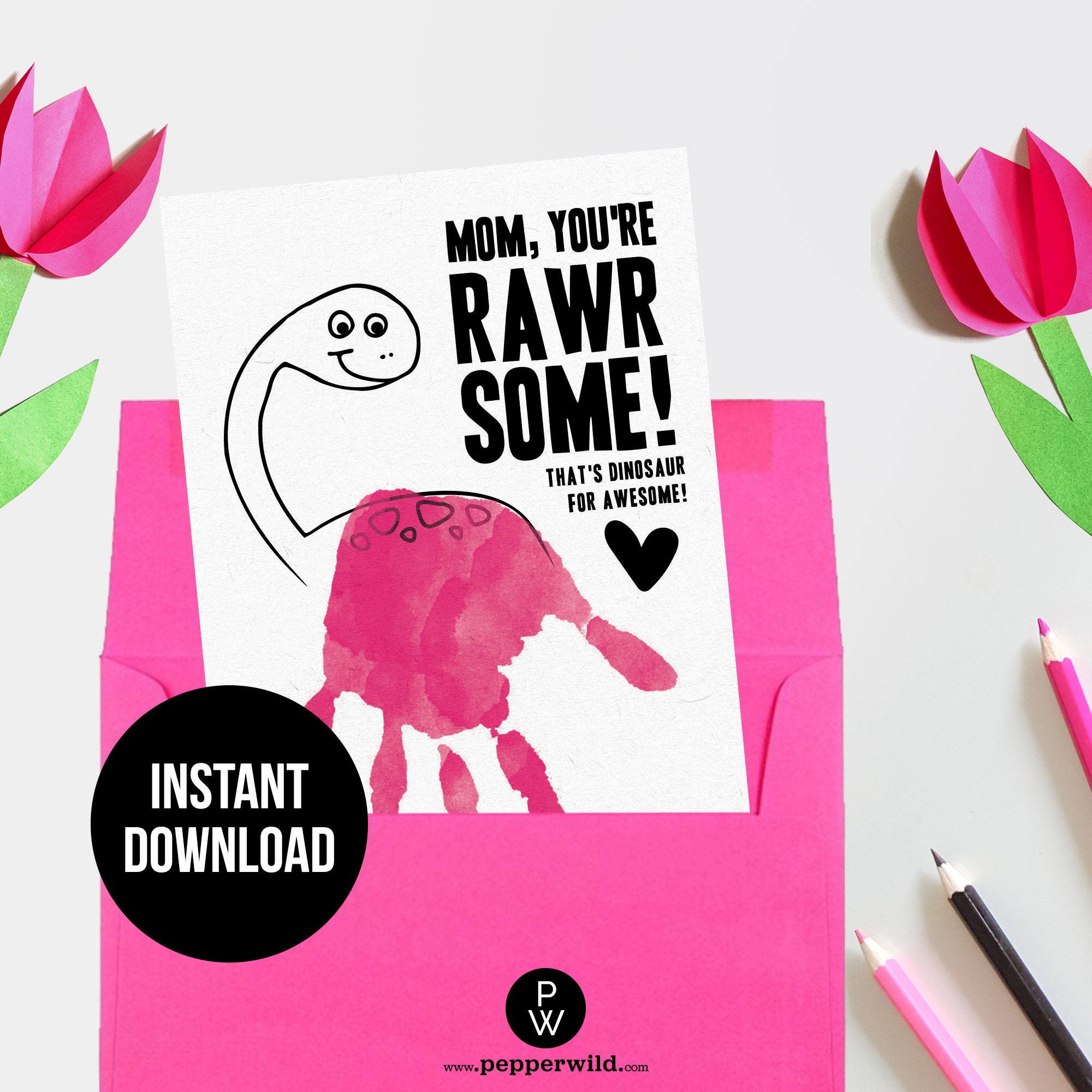 Mom Birthday Card Dinosaur Printable