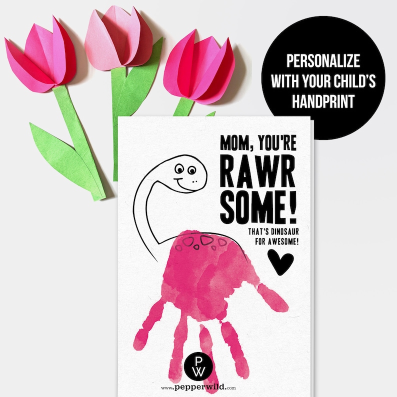 moms birthday dinosaur handprint card for mom keepsake etsy