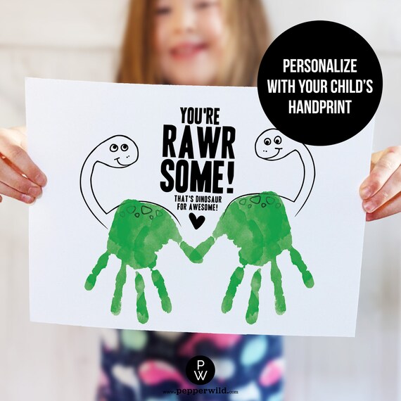 Two Kid's Handprints Blank Printable Card // Dinosaur Hand | Etsy