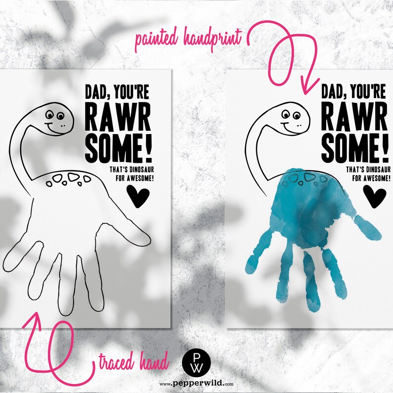 Dad's Birthday Handprint Dinosaur Card from Kid // Last Etsy