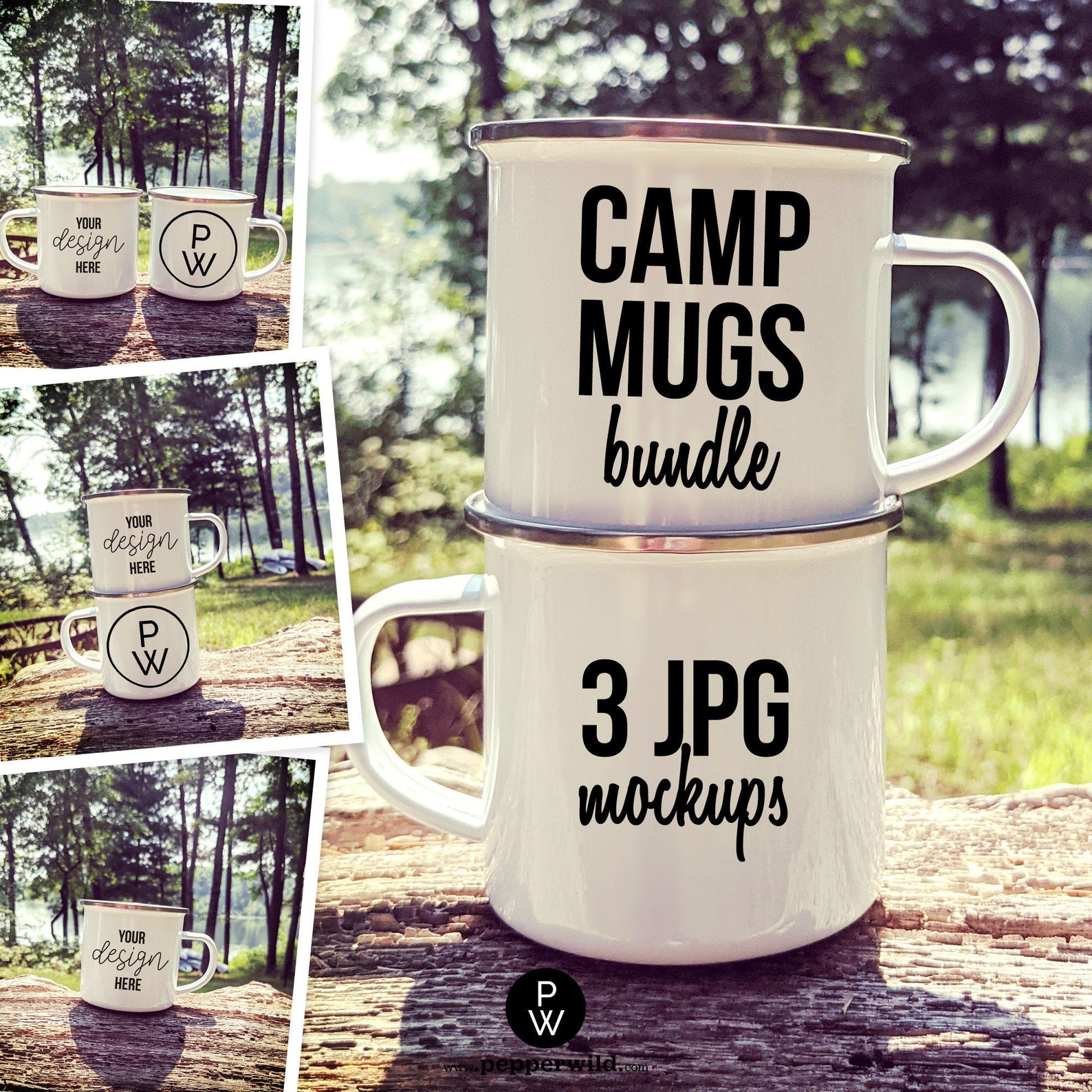 Camping Mug Mockup Template Pack to Add Your Design