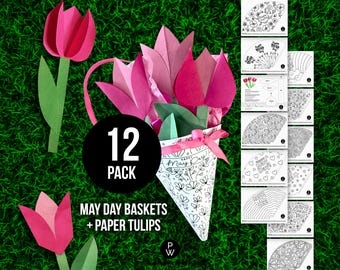 Classroom May Day Basket Spring Activity Variety Pack for Teachers // Kid's May Day Coloring Book Bundle // Paper Flowers Instant Download