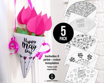 May Day Basket Bundle Variety 5 Pack for Kids to Color // Classroom May Coloring Book Printable // Last Minute May Day Gift Instant Download