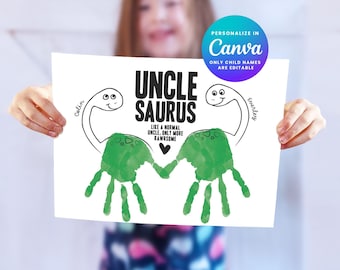 Unclesaurus Birthday Card: Kid's Handprint Dino Gift (Digital Download) with optional personalization in Canva