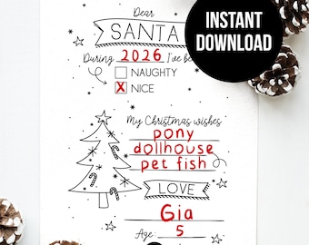 Christmas Eve Wishlist Printable Instant Download // Last Minute Fill In The Blank Santa Wish List from Kid // Christmas Naughty Nice List
