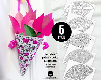 Color Your Own Pretty May Day Basket with Whimsical, Hand Drawn Illustrations // Spring Flowers Gift Idea // Print at Home Variety Pack