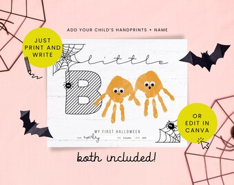Baby's First Halloween Handprint, Footprint Keepsake // Personalize in Canva DIY Ghost Foot Print for 1st Halloween // Cute Little Boo 2025