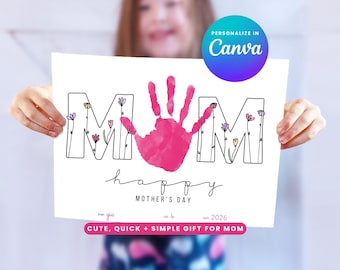 Handprint Mother's Day Card or Birthday Handprint Gift for Mom from Kid // Last Minute Keepsake Craft // Personalize in Canva, Print at Home