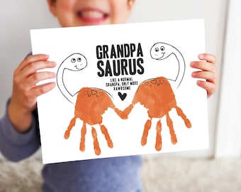 Grandpa Variations (Pops, Abuelo, Opa...) Dinosaur Handprint Card from Grandson, Instant Download, Print at Home, Edit Names in Canva