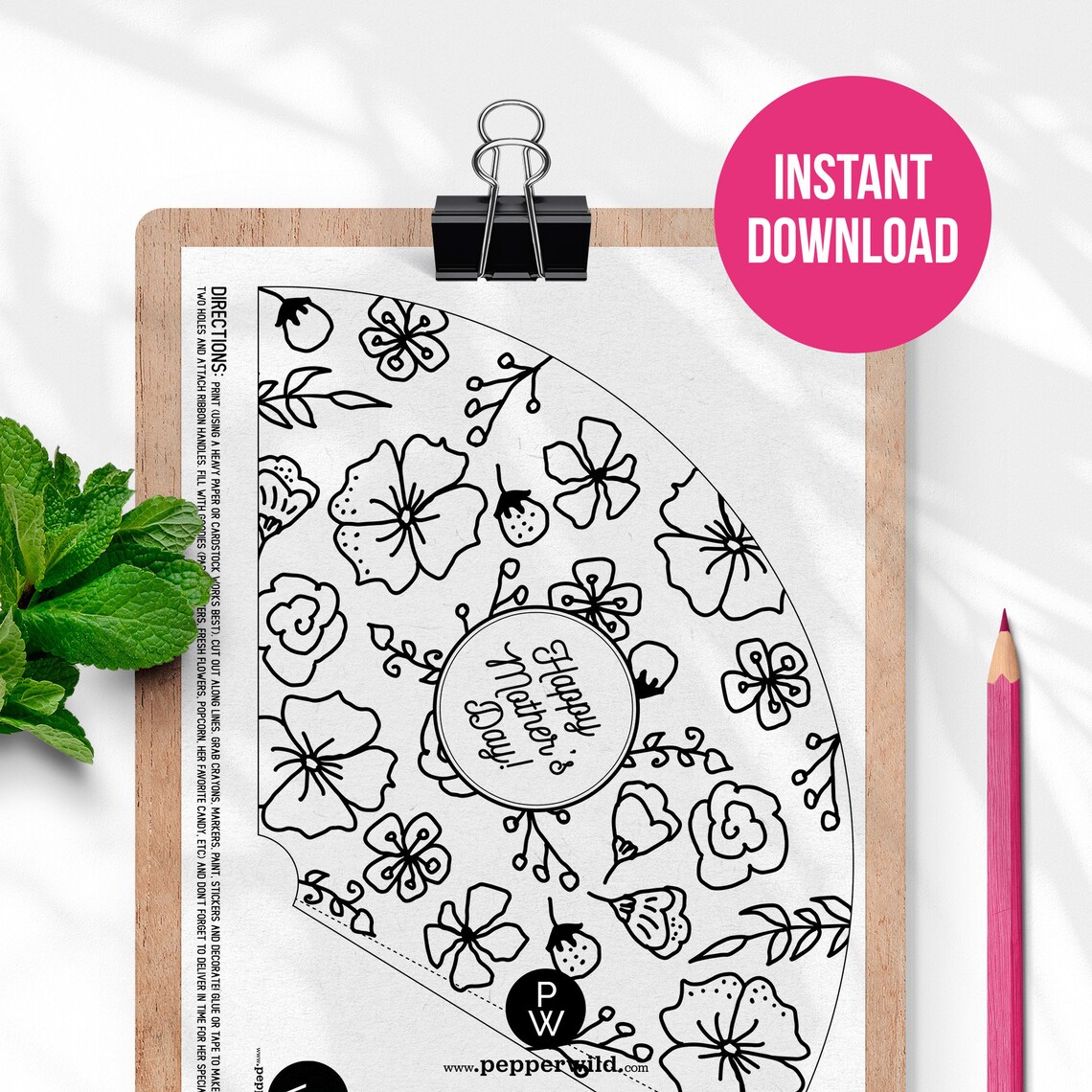 Mother's Day Flowers Paper Basket Template Printable // | Etsy