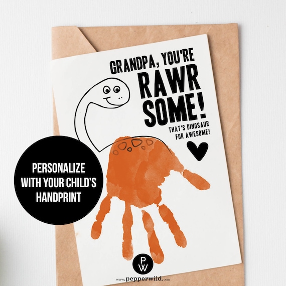 Download Father S Day Or Birthday Grandpa Handprint Dinosaur Card Etsy