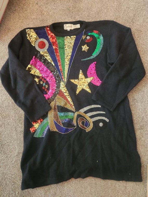 Vintage sweater, christmas sweater, black, sequin… - image 1