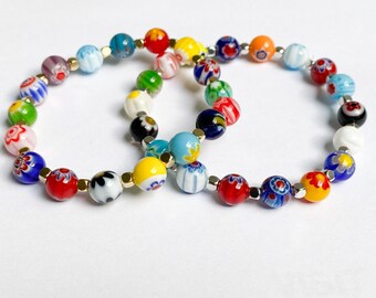 Flower glass beads bracelet  - colourful beaded bracelet - unisex bracelet