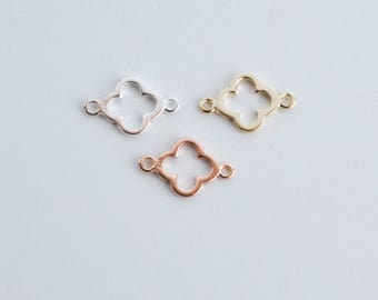 20 Tiny clover connector - silver clover connector - gold clover connector - rose gold vermeil connector -