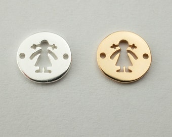 girl charm connector - baby charm - cut out - girl disc - 925 sterling silver connector