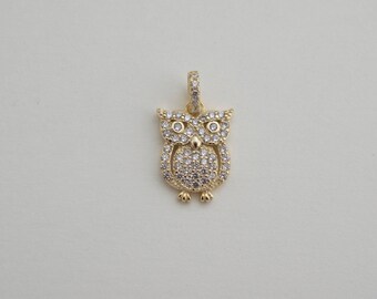 Pave owl pendant - cz owl charm -