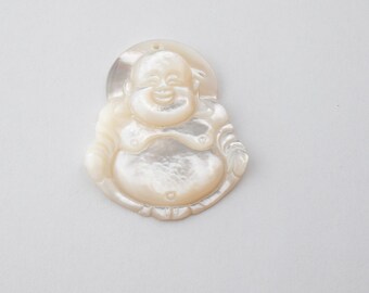 Buddha mop pendant - happy buddha  - carved mother of pearl -
