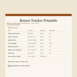 Return Tracker Printable