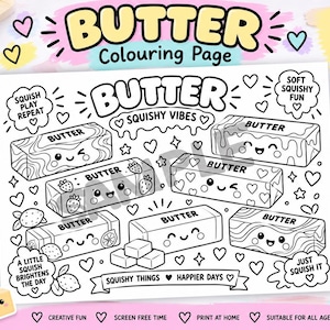 Butter Squishy Colouring Page for Kids | Cute Squishy A4 Printable Colouring Sheet | Sensory Toy Activity | Instant Download