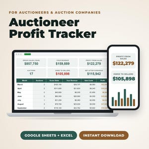 Auctioneer Spreadsheet | Seller Settlement Statement, Commission & Buyer's Premium Calculator, Auction Profit Tracker | Google Sheets Excel