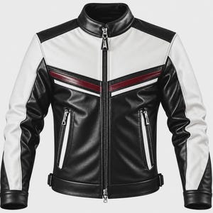 Heren witte en zwarte leren jas, motorracejas, bikerjas, leren jas met rits, vintage motorjas, cadeau voor hem