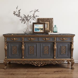 Armario tallado a mano / Aparador de madera hecho a mano / Muebles personalizados de madera maciza de mediados de siglo / Decoración moderna para sala de estar / Mesa marroquí
