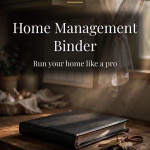 May include: A black leather-textured binder with a set of metal keys resting beside it. The text reads LETS MONEY RESET, Home Management Binder, Run your home like a pro, and PRINTABLE PLANNER US LETTER.