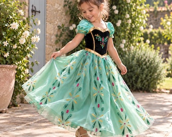 Anna Dress for Girls, Frozen Princess Costume, Green Fairytale Birthday Outfit, Halloween Party Dress