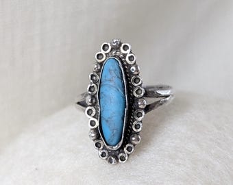 Vintage southwest boho sterling silver and turquoise ring, vintage bohemian hippie jewelry, size 6