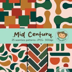 Mid Century Seamless Patterns, Retro geometric repeating file, 1970s retro digital paper, Earthy tones geometric background