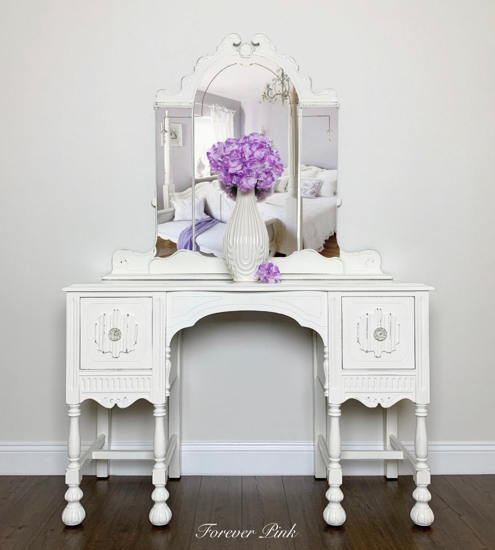 Vintage White Vanity with Etched Mirror Etsy