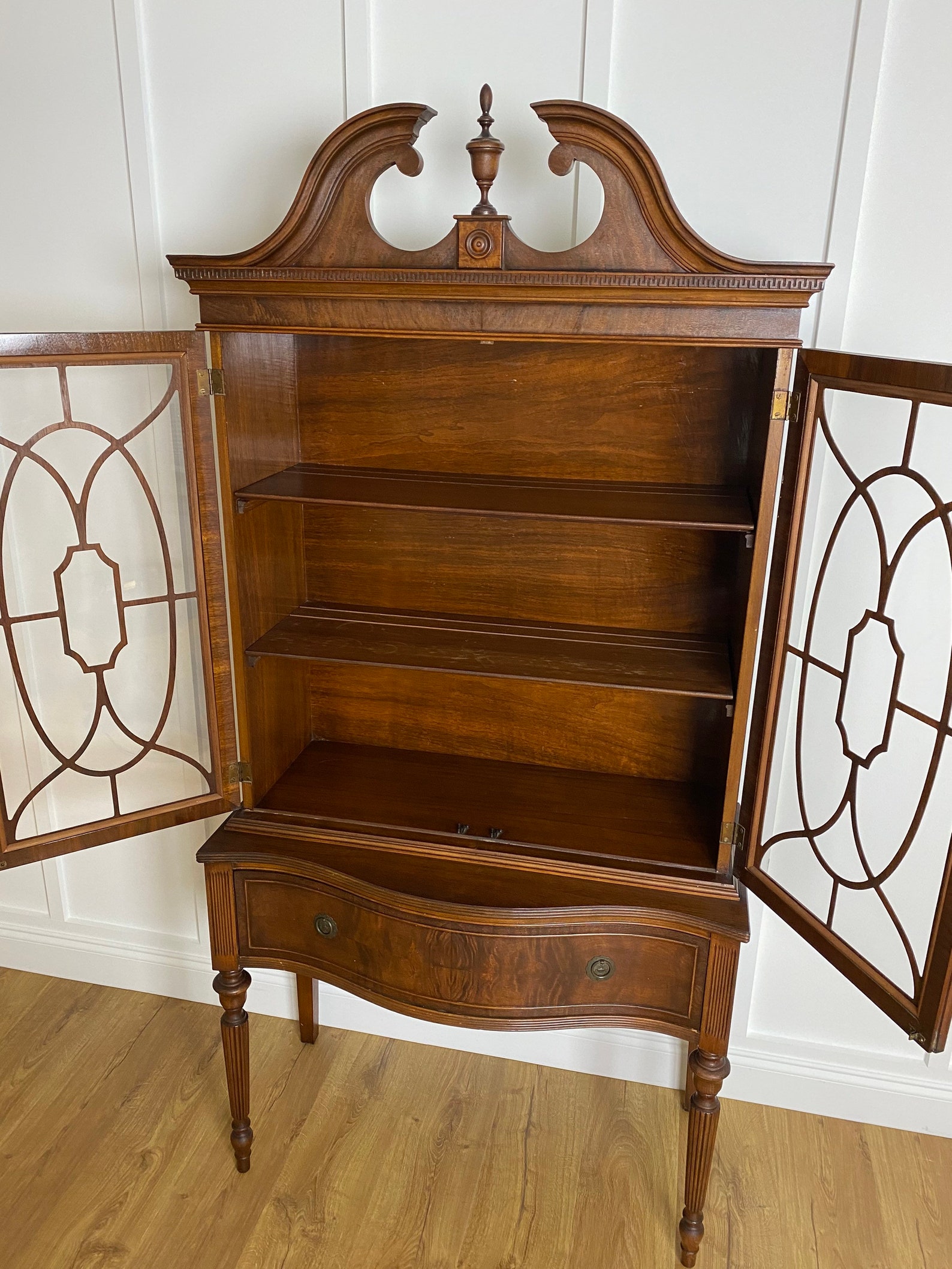 NEW Vintage Hutch With Glass Doors Fretwork Antique China Etsy