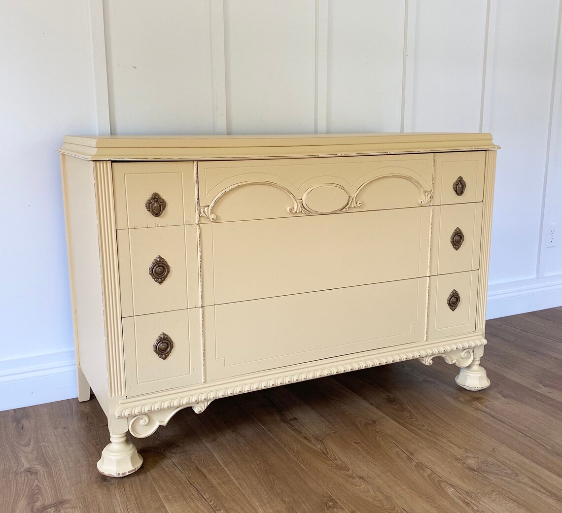 Aparador amarillo pastel vintage con espejo muebles de | Etsy